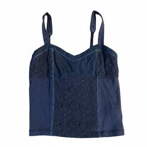 Bethany Mota navy cropped tank top with lace and spandex, medium